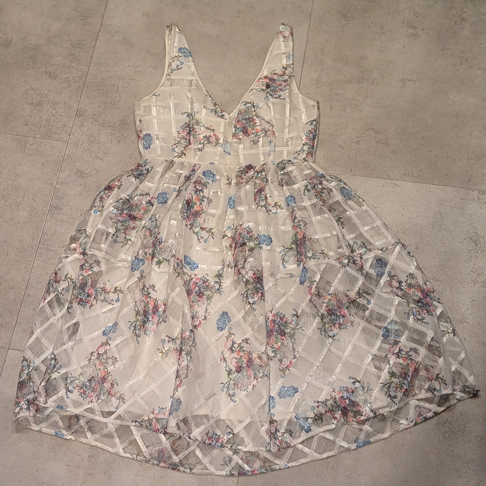 Maeve White Floral Mini Dress with Blue & Pink Accents - Picture 3 of 8
